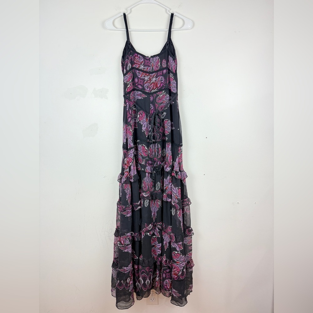 Vintage Y2K bebe 100% Silk Paisley Ruffle Maxi
Fairy Whimsigoth Boho Slip Dress - Picture 2 of 8